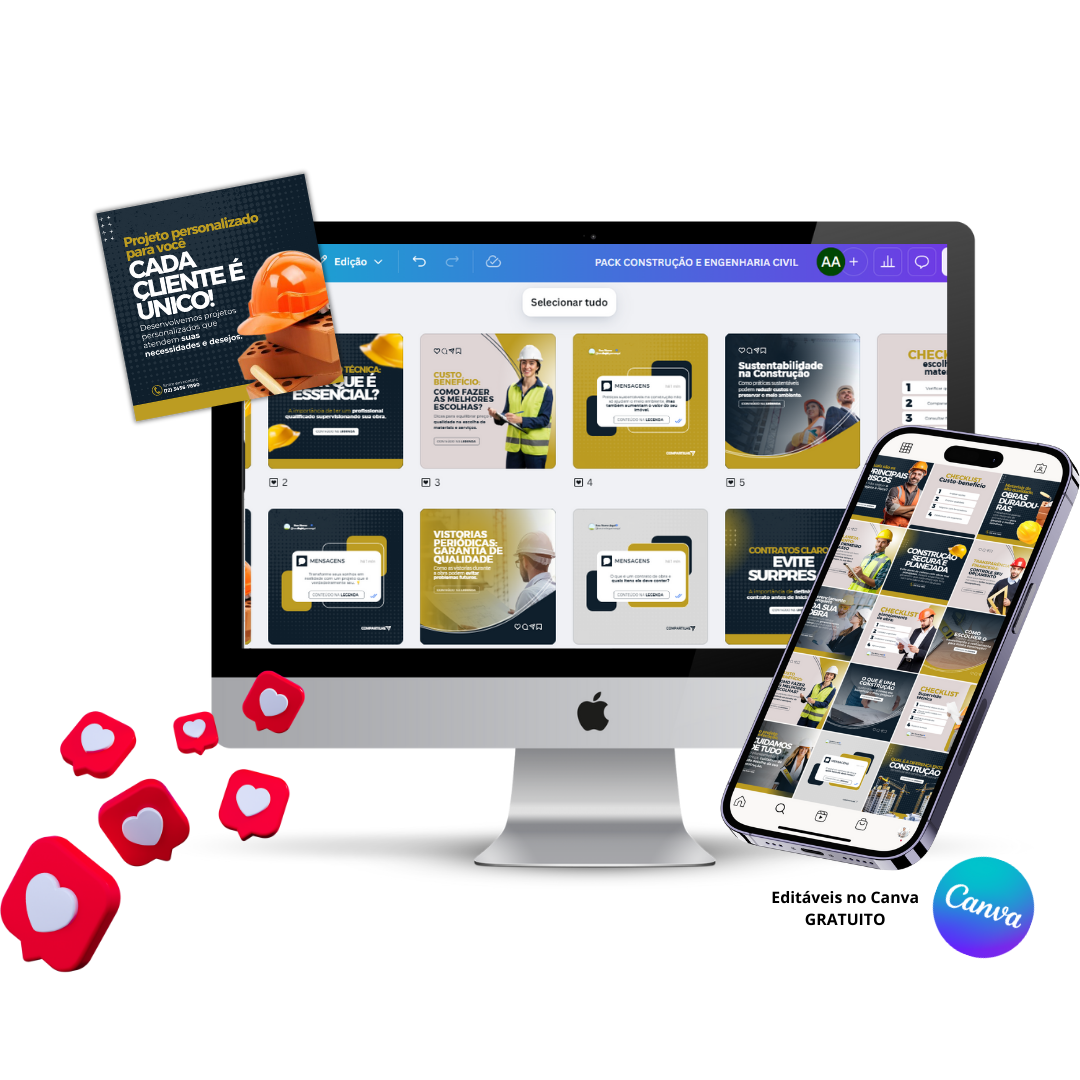 Pack de Templates Editáveis no Canva para Construção e Engenharia Civil