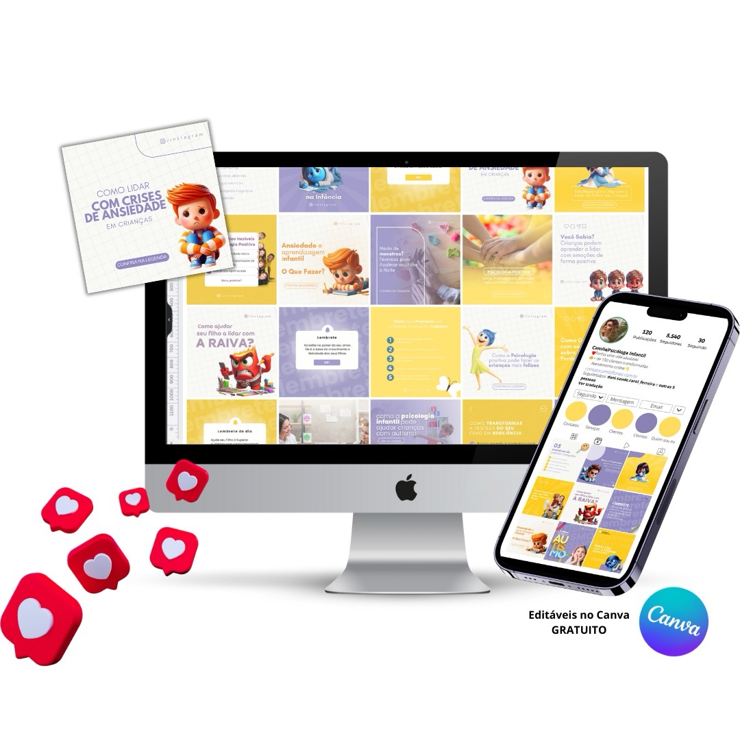Pack de Templates Editáveis no Canva para Psicologia Infantil