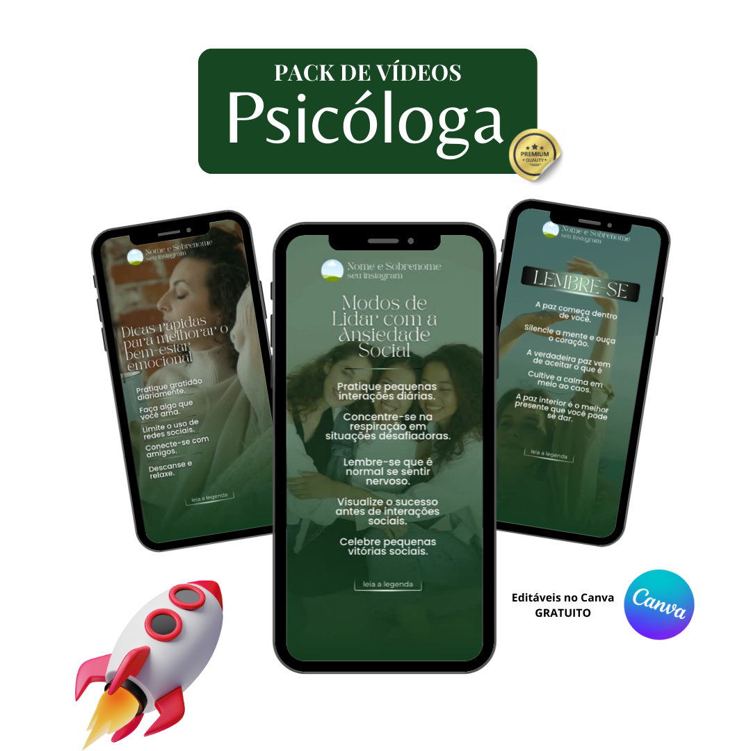 Pack de Vídeos Editáveis no Canva para Psicóloga