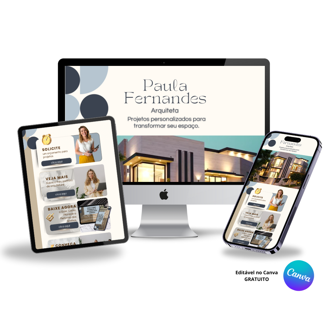 Template Editável no Canva para Link na Bio de Arquitetura