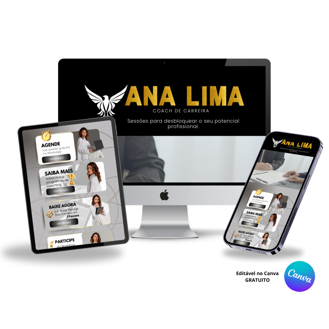 Template Editável no Canva para Biolink de Coach