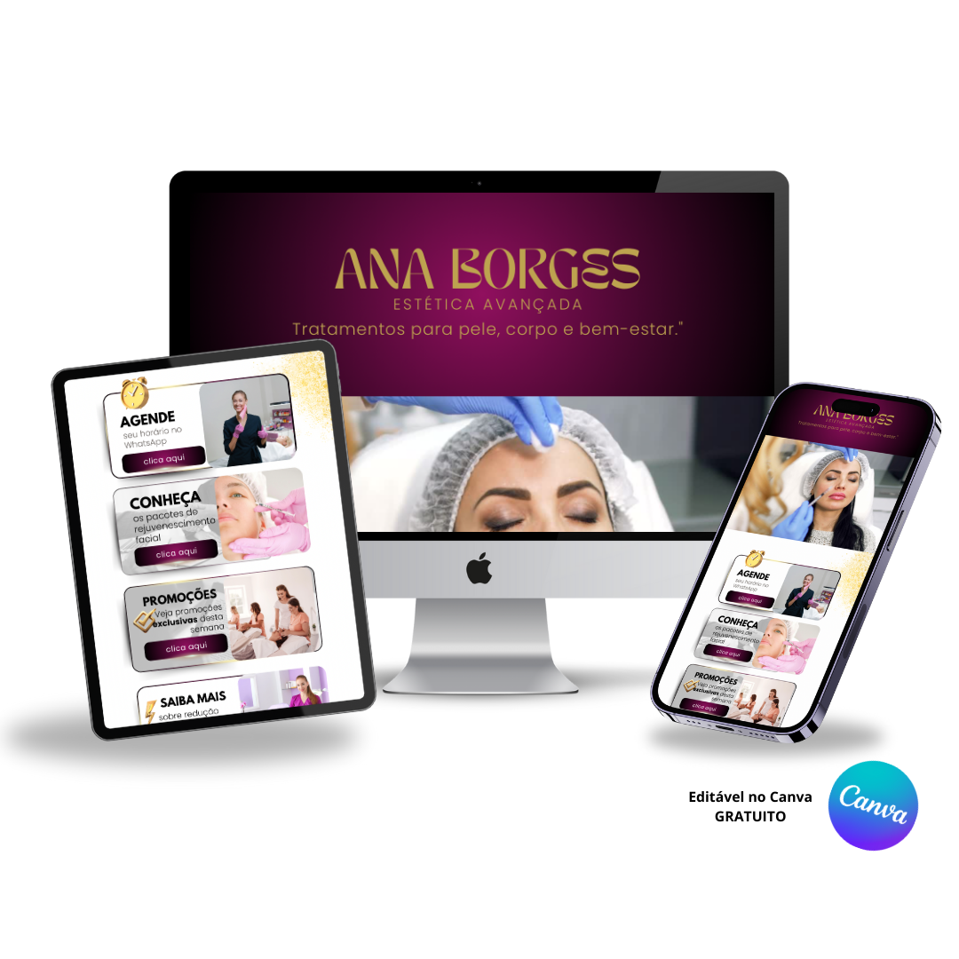 Template Editável no Canva para Link na Bio de Estética