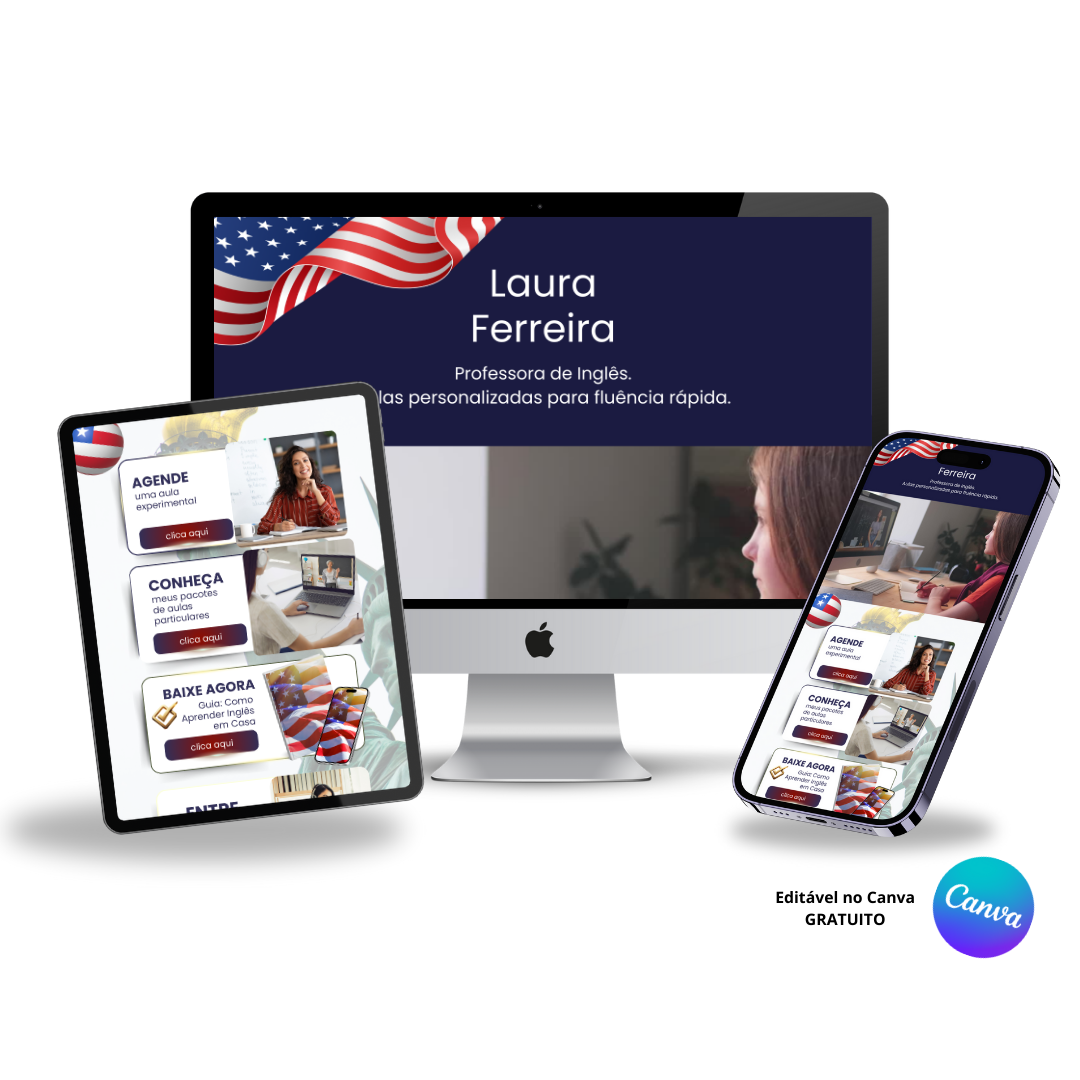 Template Editável no Canva para Link na Bio de Professora de Inglês