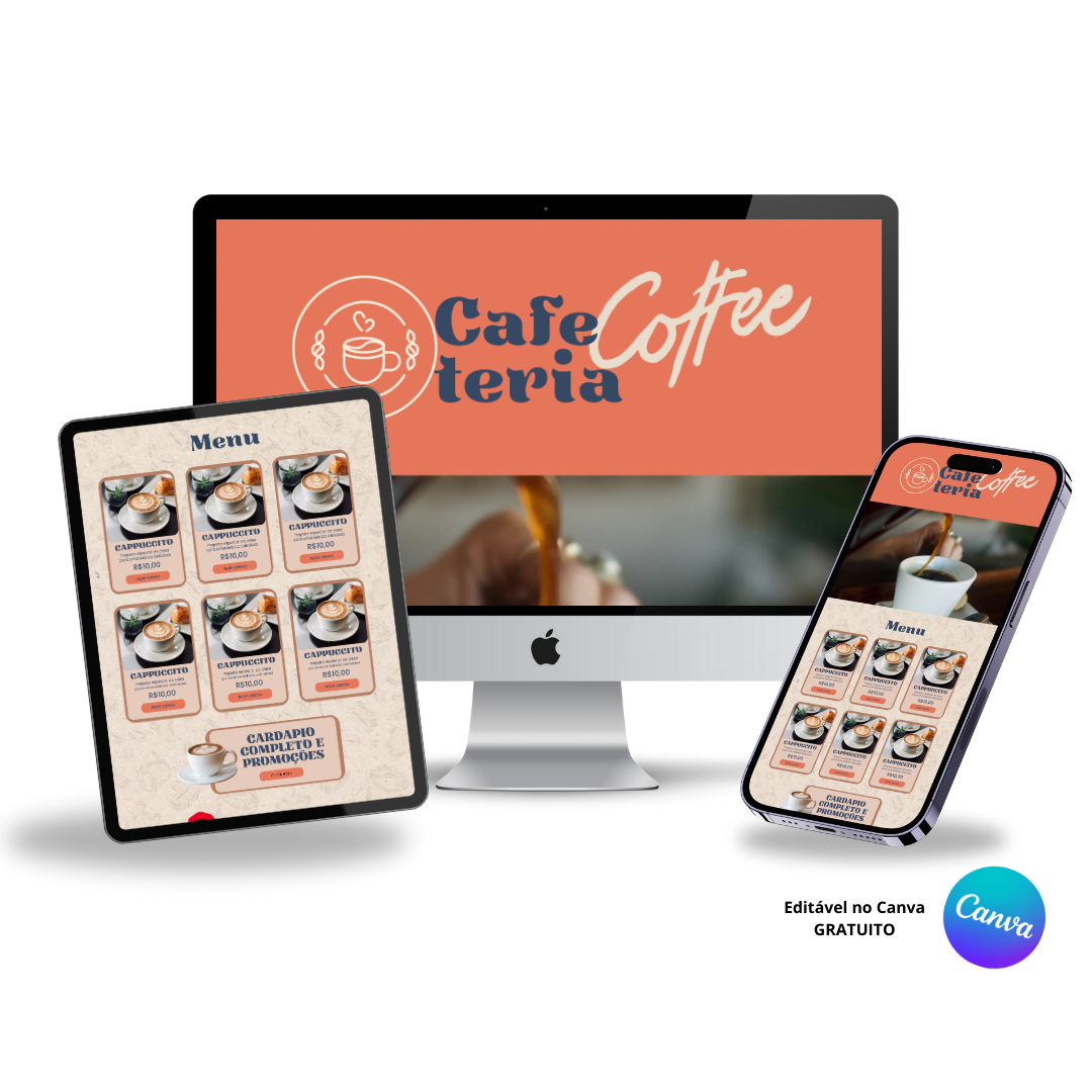 Template Editável no Canva para Link na Bio de Cafeteria