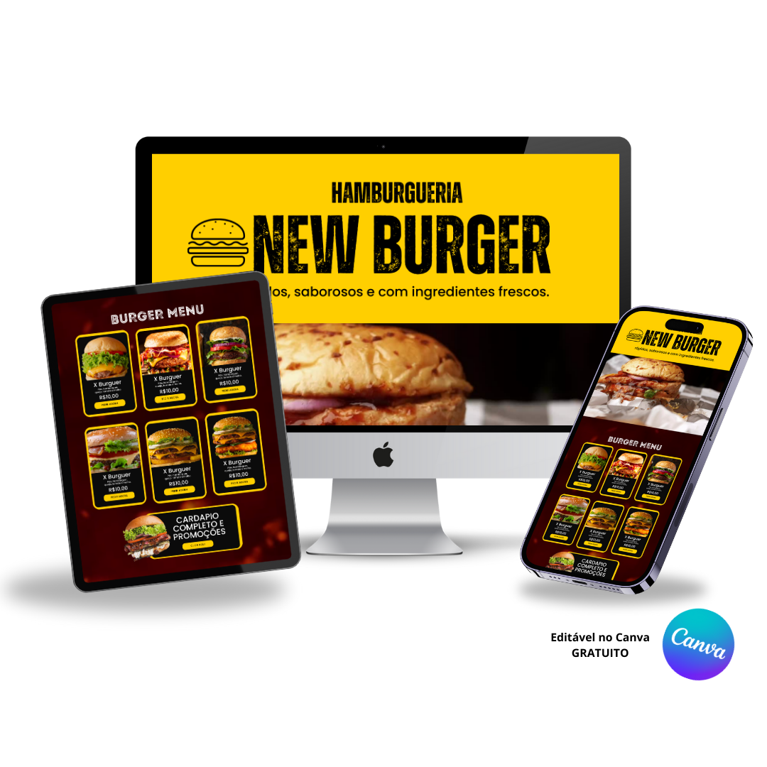 Template Editável no Canva para Link na Bio de Hamburgueria