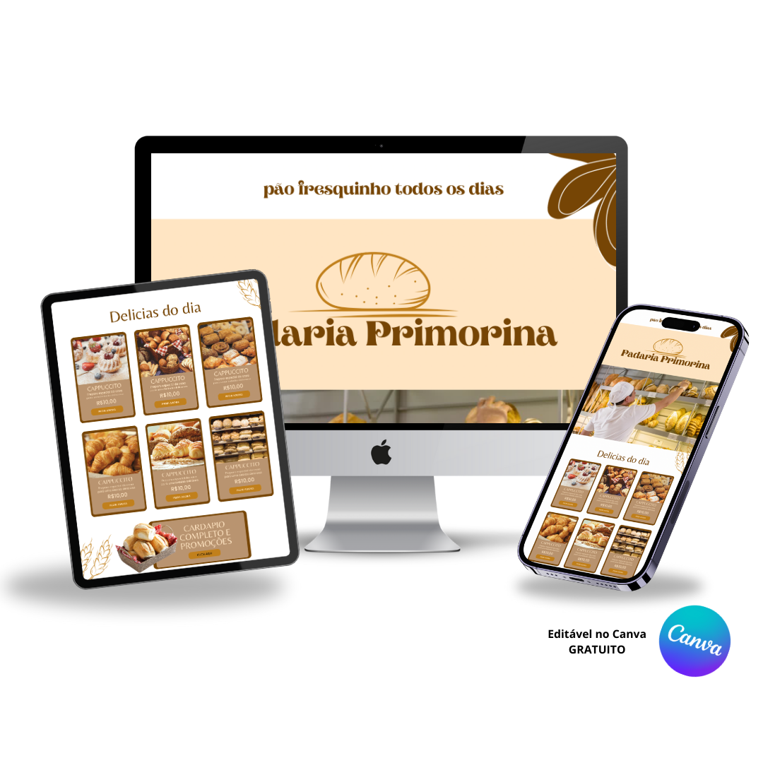 Template Editável no Canva para Link na Bio de Padaria