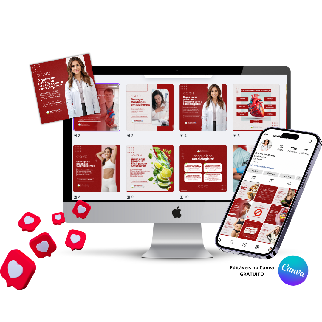 Pack de Templates Editáveis no Canva para Cardiologista