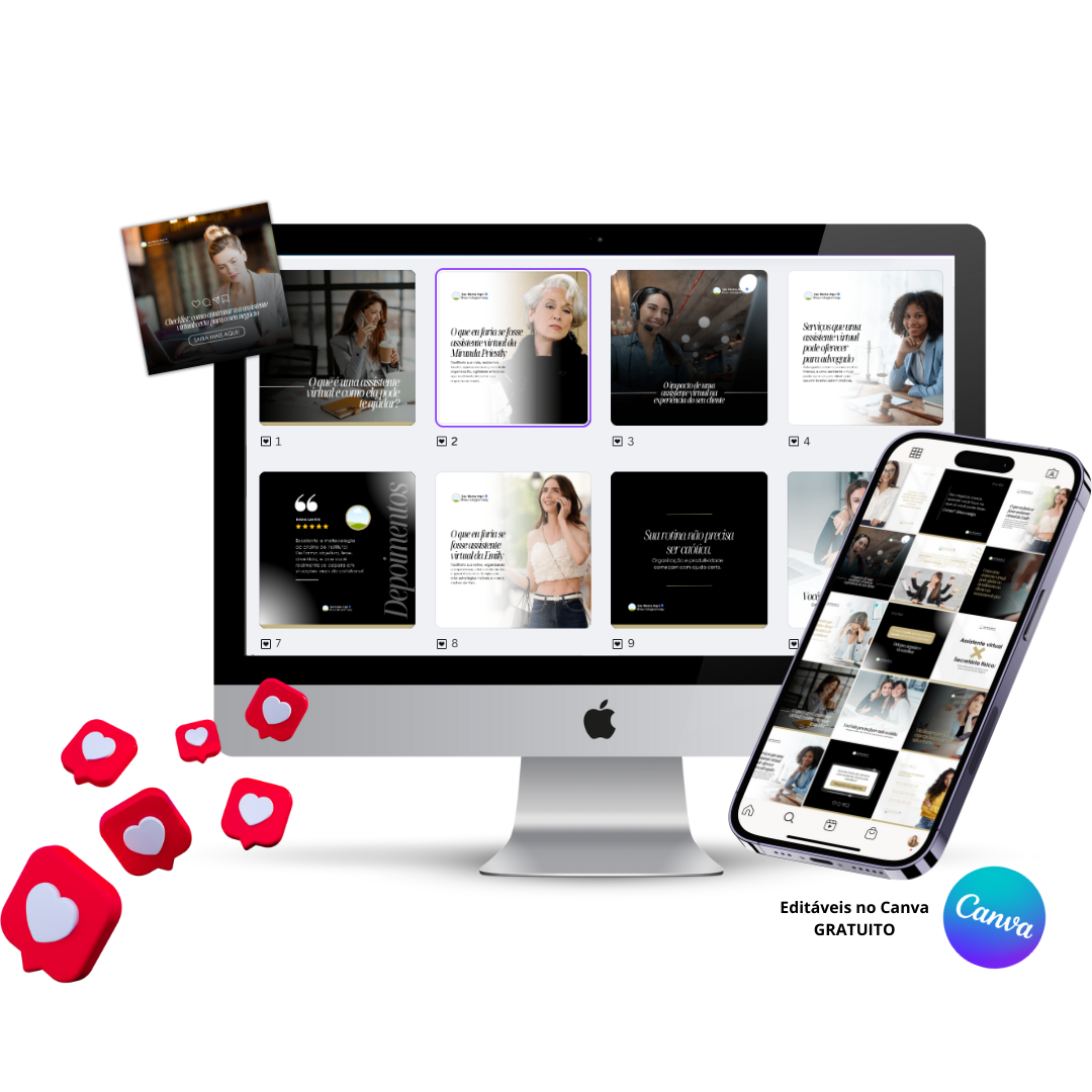Pack de Templates Editáveis no Canva para Assistente Virtual