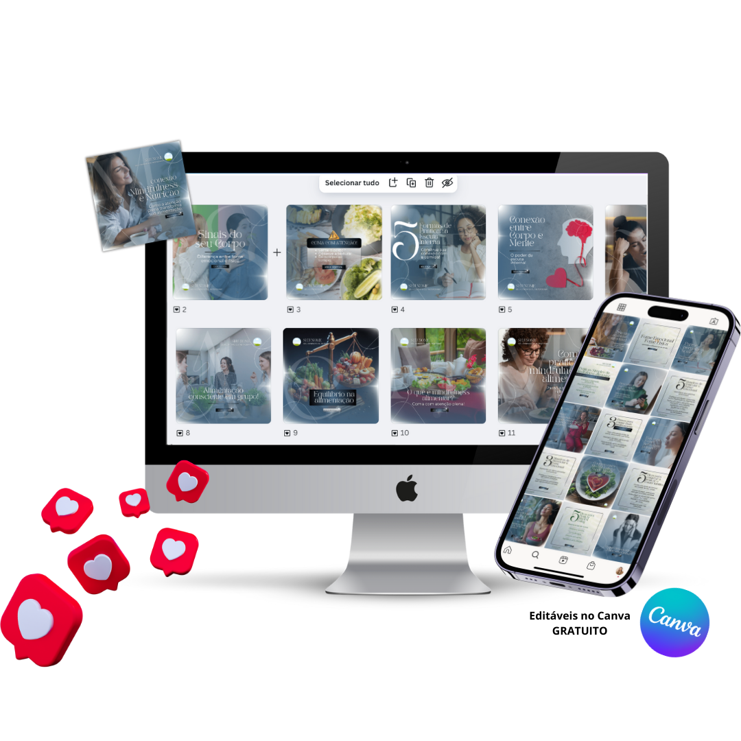 Pack de Templates Editáveis no Canva para Nutricionista Comportamental