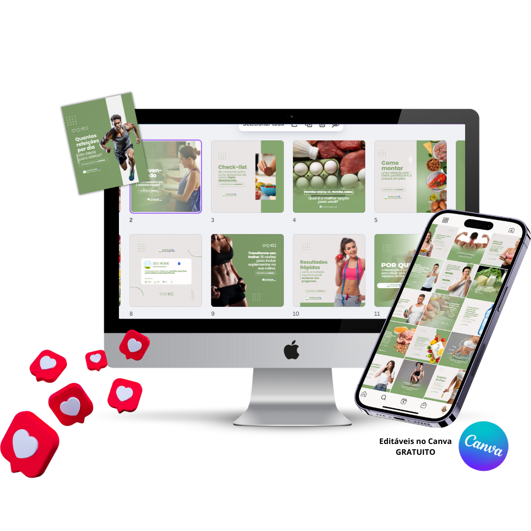 Pack de Templates Editáveis no Canva para Nutricionista Especialista em Nutrição Esportiva