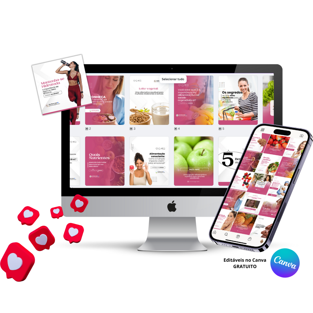 Pack de Templates Editáveis no Canva para Nutricionista Especialista em Saúde da Mulher
