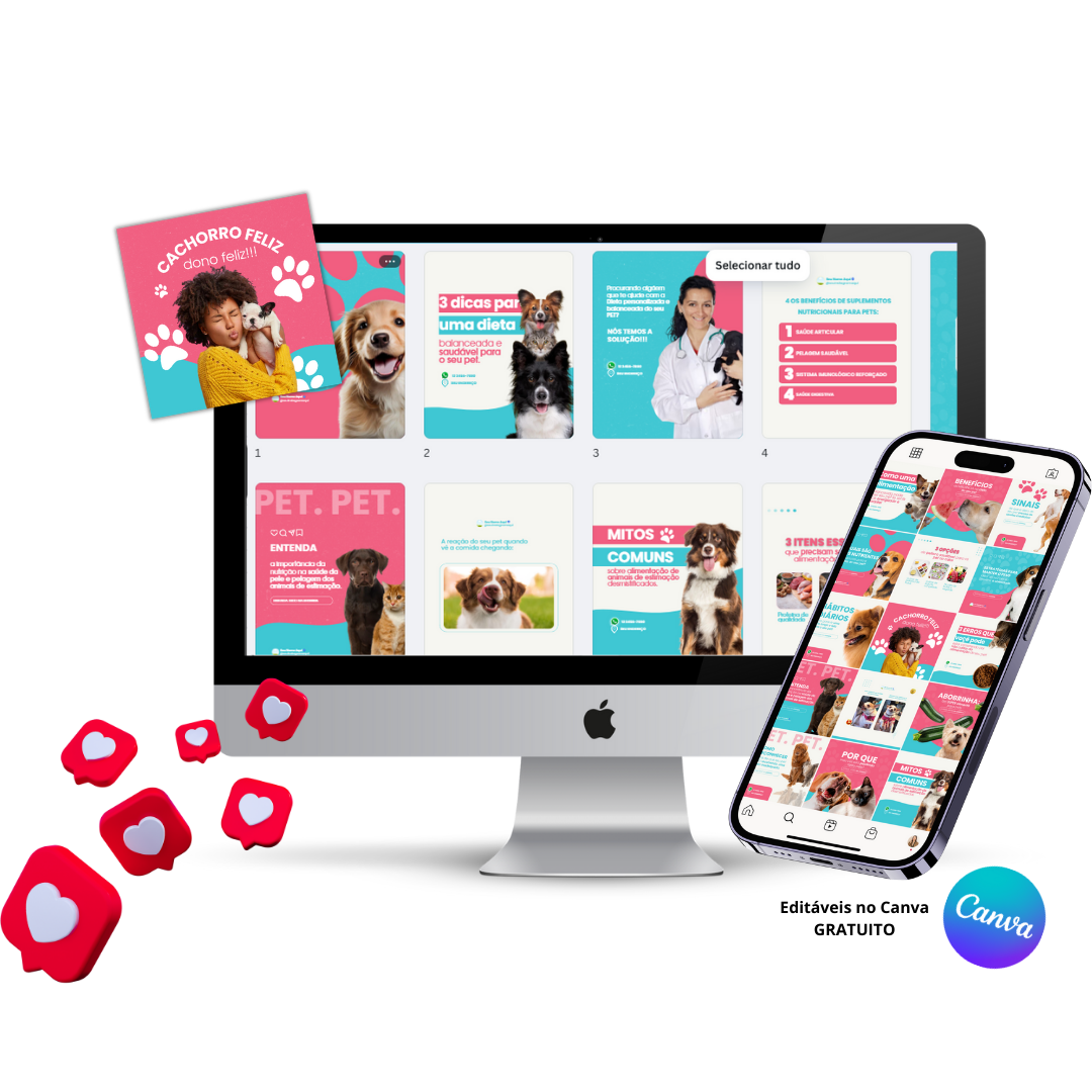 Pack de Templates Editáveis no Canva para Nutricionista Veterinária