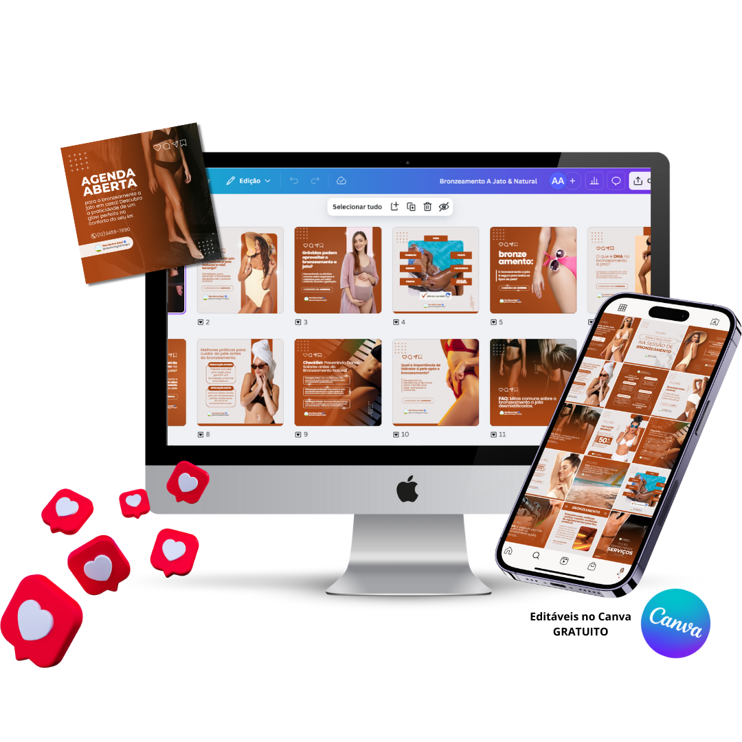 Pack de Templates Editáveis no Canva para Bronzeamento à Jato e Natural