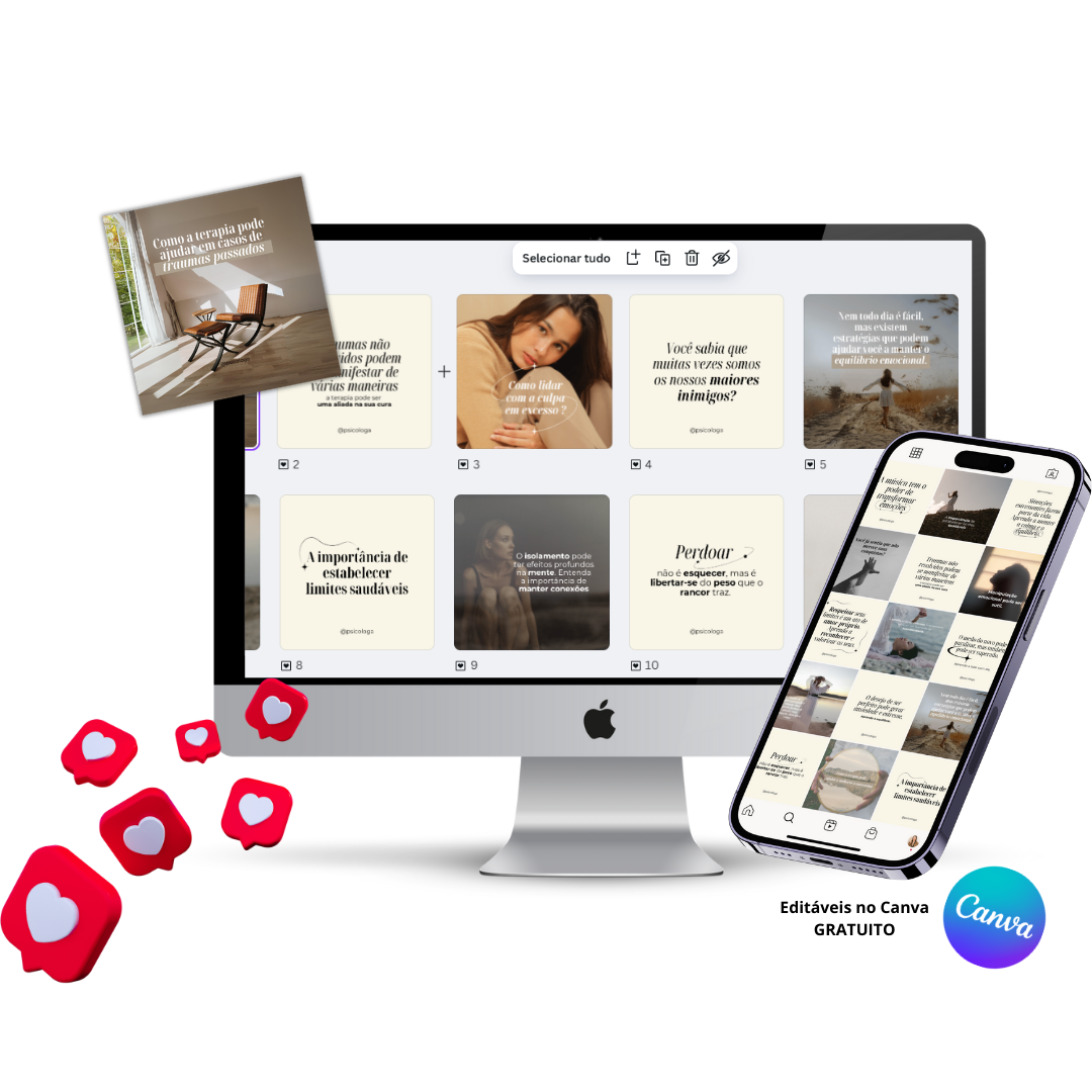 Pack de Templates Editáveis no Canva para Psicóloga Minimalista