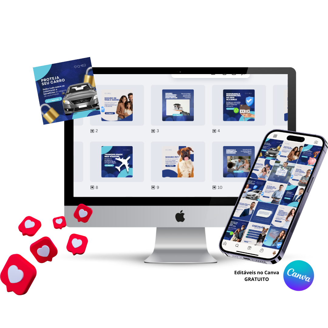 Pack de Templates Editáveis no Canva para Corretora de Seguros