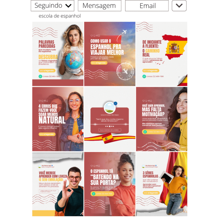 Arquivos digitais para redes sociais de professores de espanhol editável no Canva