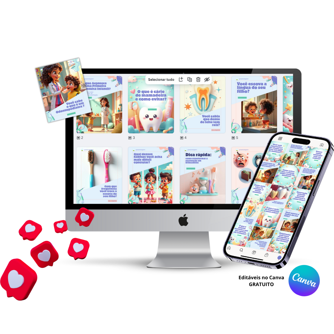 Pack de Templates Editáveis no Canva para Odontopedriatria