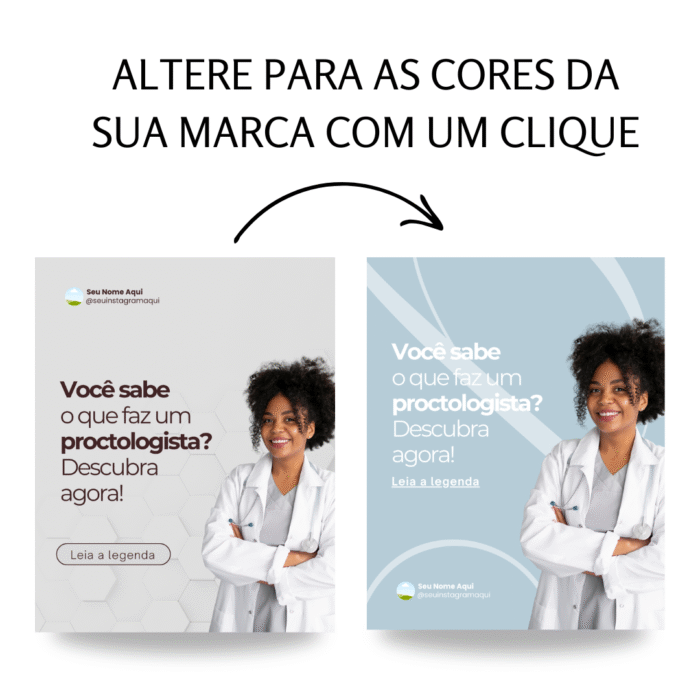 Templates editáveis no Canva para proctologista, com possibilidade de alterar cores para combinar com a identidade visual da sua marca.