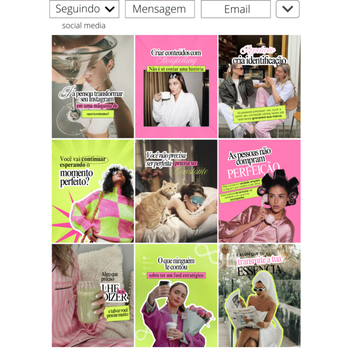 Mockup de feed do Instagram com templates editáveis no Canva para social media.