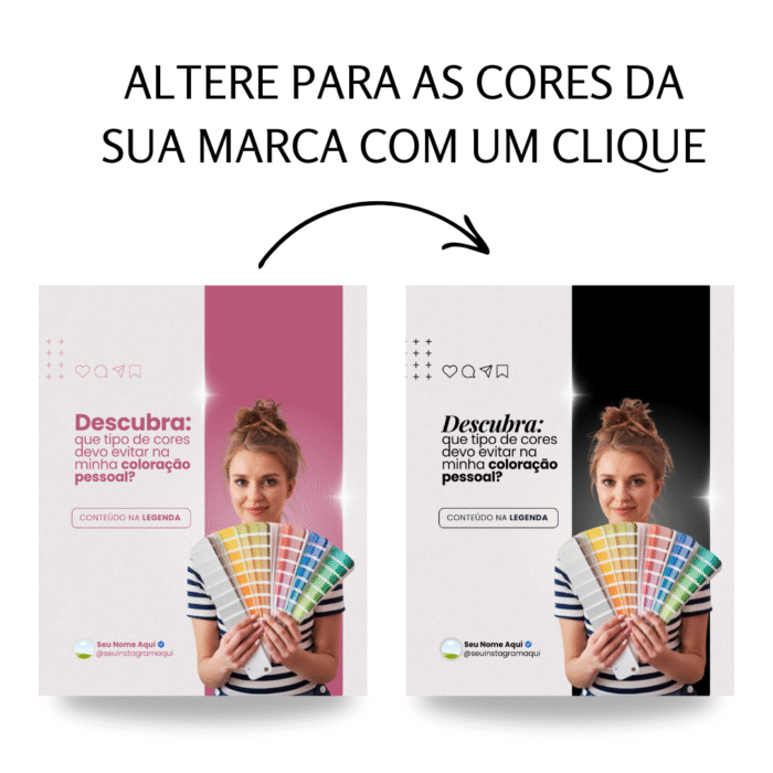 Edição no Canva com personalização rápida das cores da marca com apenas um clique.