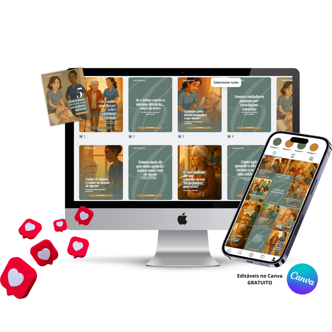 Pack de Templates Editáveis no Canva para Cuidador de Idosos