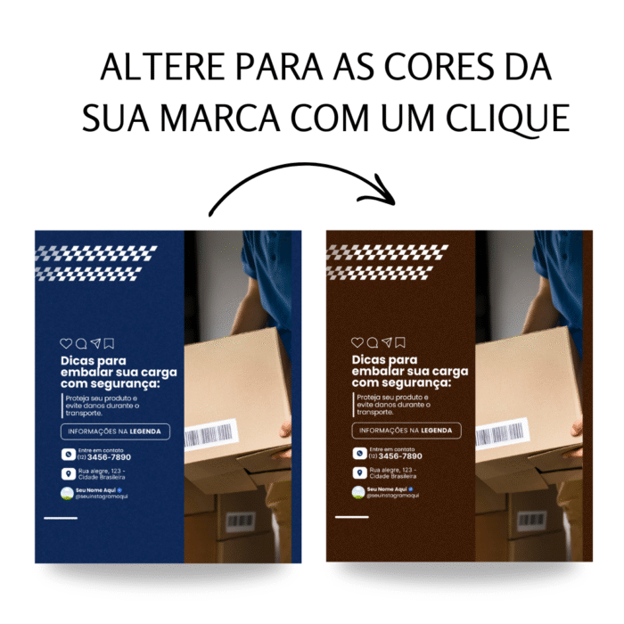 Templates editáveis no Canva para transportadora, com opção de alterar cores da marca com um clique.