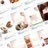 Pack de templates editáveis no Canva para Páscoa, com posts prontos para redes sociais em estilo delicado com coelho, flores e ovos de chocolate, ideal para confeiteiras que desejam divulgar produtos de forma profissional e encantadora.