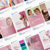 Feed com diversos posts para profissional de coloração pessoal, abordando temas como escolha de cores, estilo e imagem. Templates editáveis no Canva para Instagram.