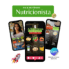Template editável no Canva com pack de vídeos prontos para nutricionistas, mostrando três modelos de reels informativos sobre alimentação saudável, calorias e dicas nutricionais.