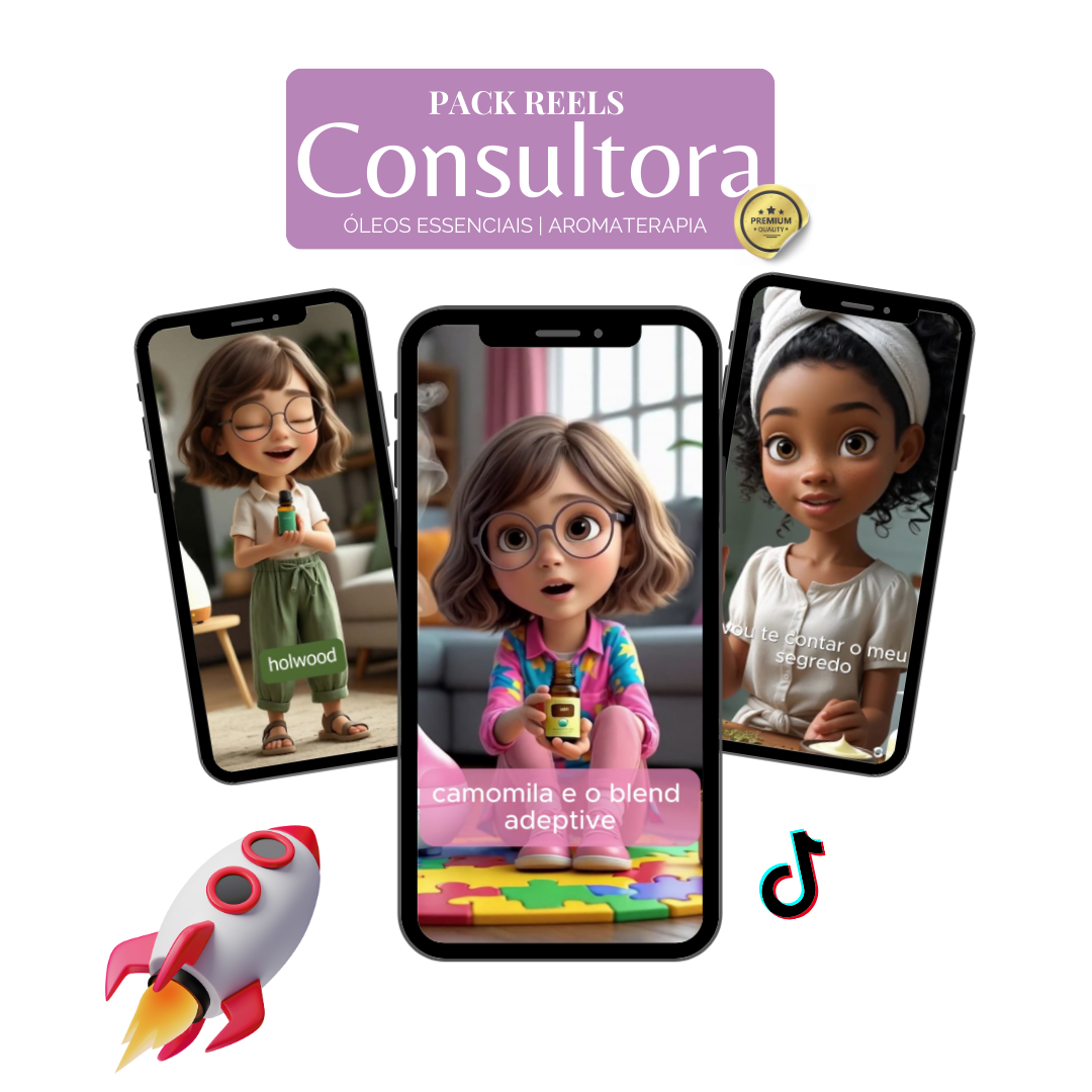 Pack de Reels para consultoras de óleos essenciais e aromaterapia, com vídeos prontos para Instagram e TikTok