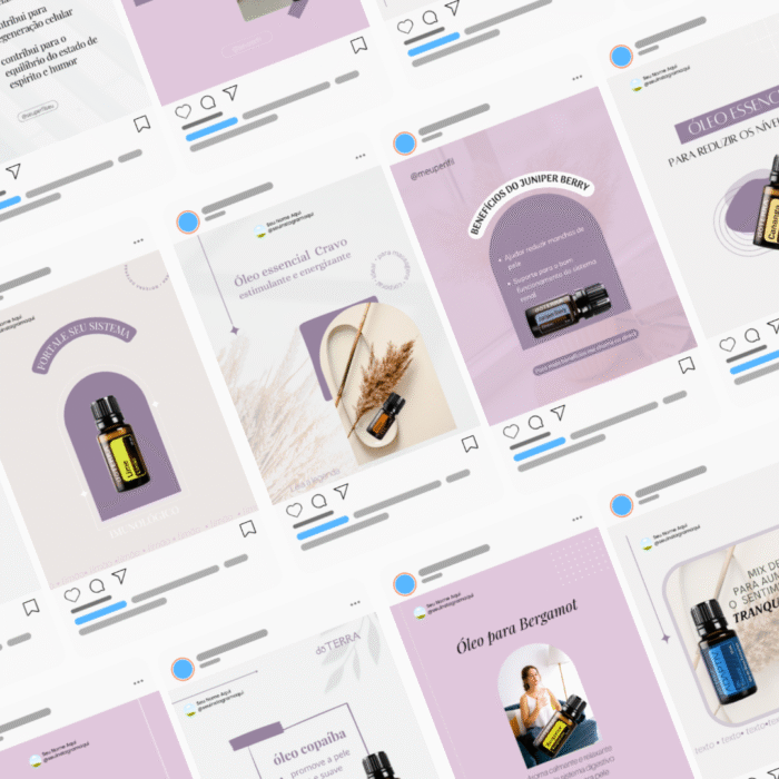 Templates editáveis no Canva para revendedora de óleos essenciais, com artes prontas para feed do Instagram